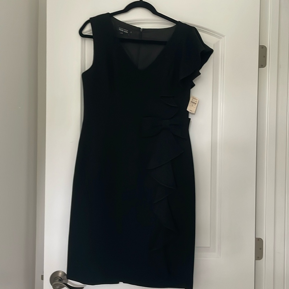 Terry Jon, black pink dress with ruffled sleeve and bow at waist size 12